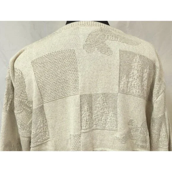 Vtg Croft & Barrow Sweater Mens XL Cream Ducks Tree Embossed Graphic USA Sweater - Picture 9 of 14